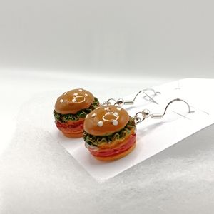 Handmade Novelty Hamburger earrings on .925 Sterling silver fish hooks.